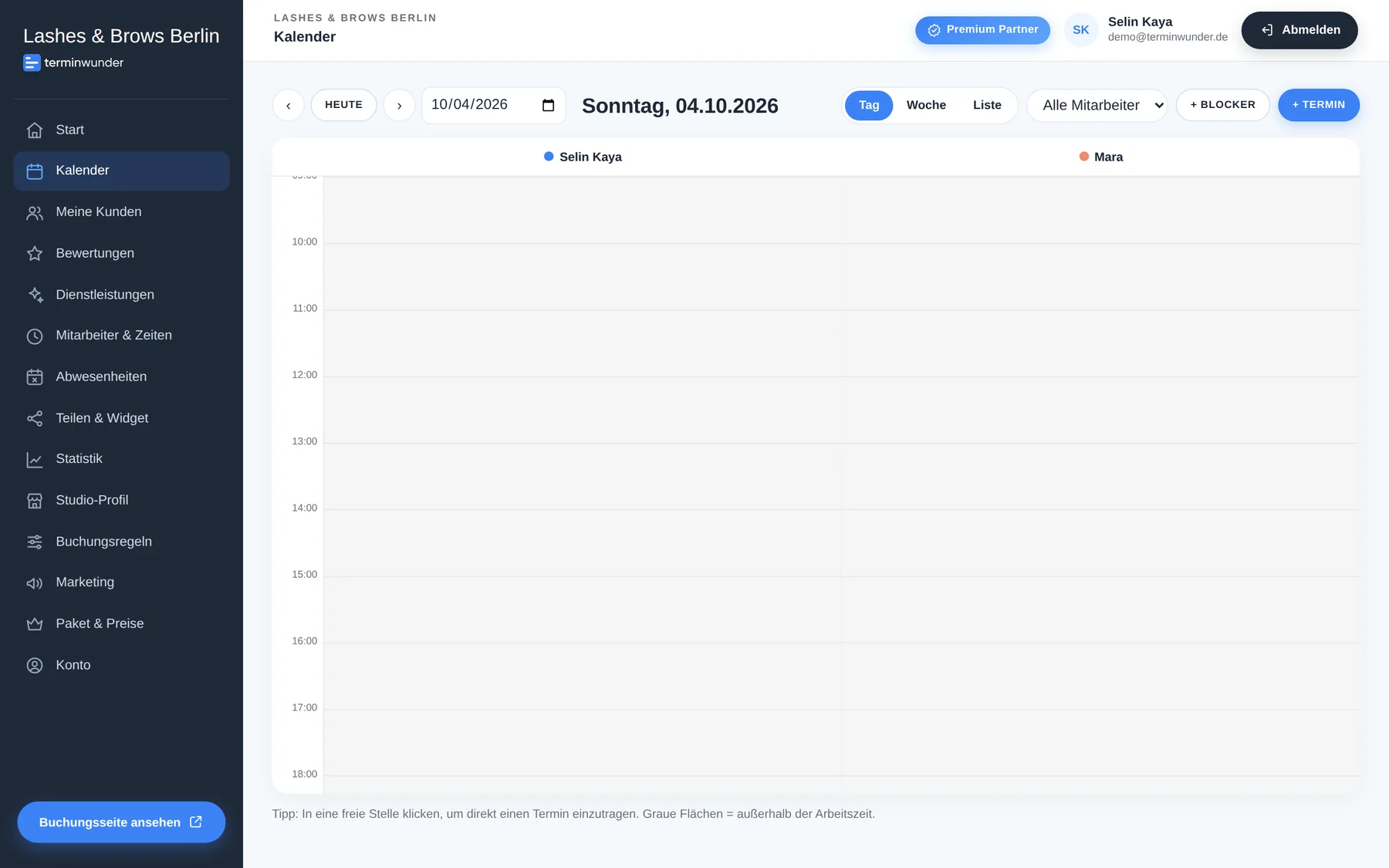 terminwunder App: Tagesansicht des Kalenders